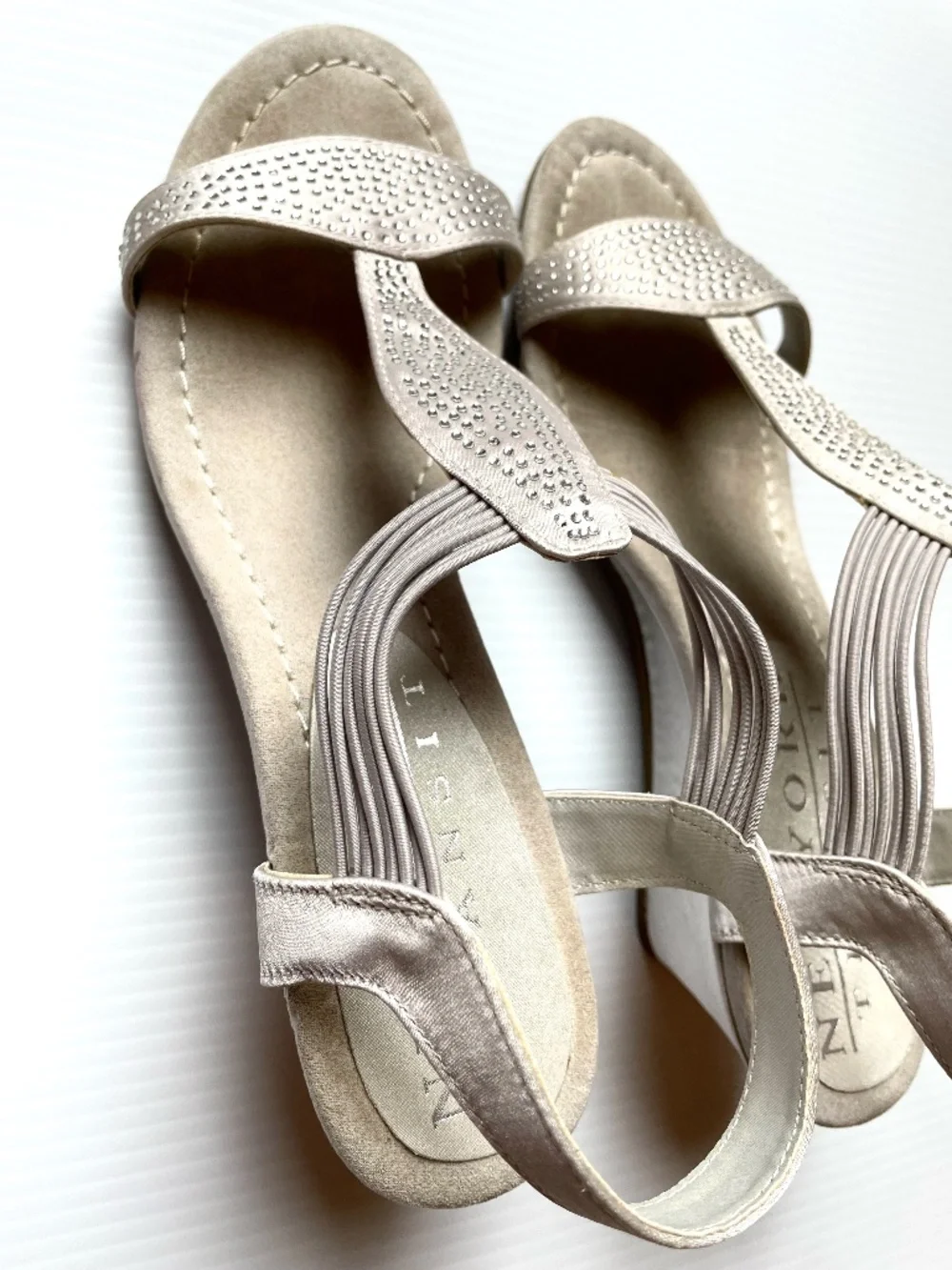 New York Transit Rhinestone-embellished T-strap Wedge Sandals, Size 7
